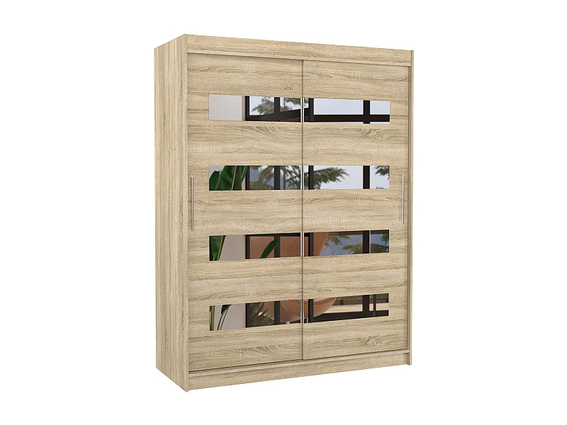 Naturel slaapkamerkast met 2 naturel schuifdeuren en horizontale spiegels Bozika 150 cm