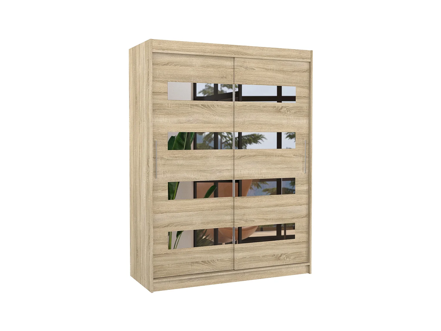 Naturel slaapkamerkast met 2 naturel schuifdeuren en horizontale spiegels Bozika 150 cm