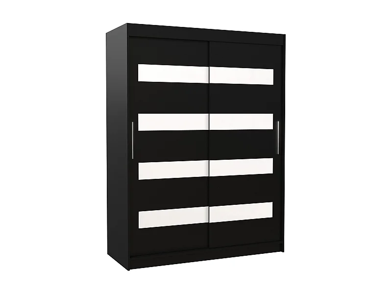 Armoire de chambre à coucher noir 2 portes coulissantes noir mat et blanc laqué Zanko 150cm