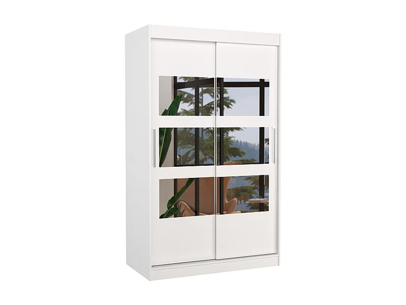 Petite armoire de chambre à coucher 2 portes coulissantes blanche avec 6 miroir Kolida 120cm