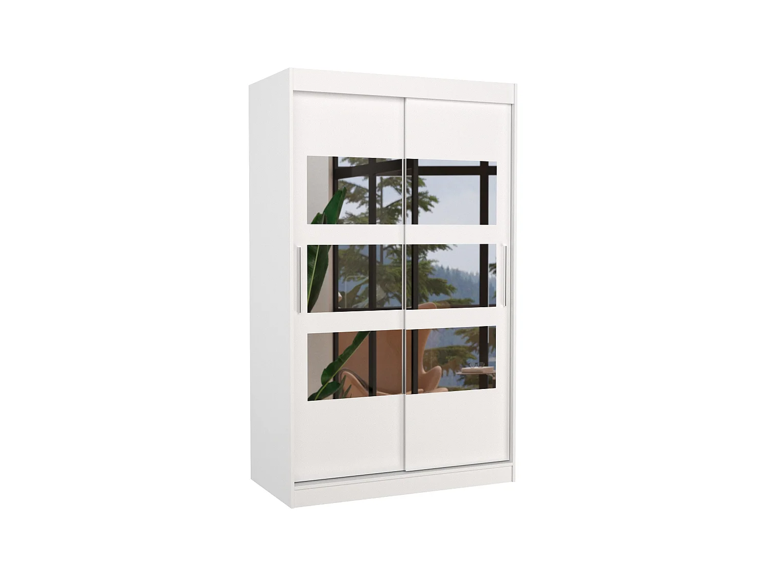 Petite armoire de chambre à coucher 2 portes coulissantes blanche avec 6 miroir Kolida 120cm