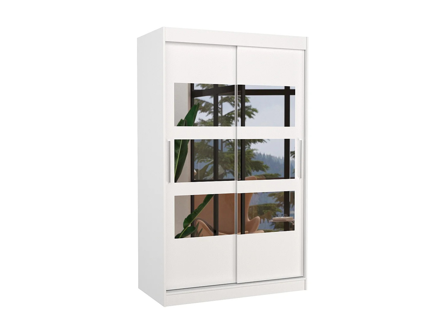 Petite armoire de chambre à coucher 2 portes coulissantes blanche avec 6 miroir Kolida 120cm