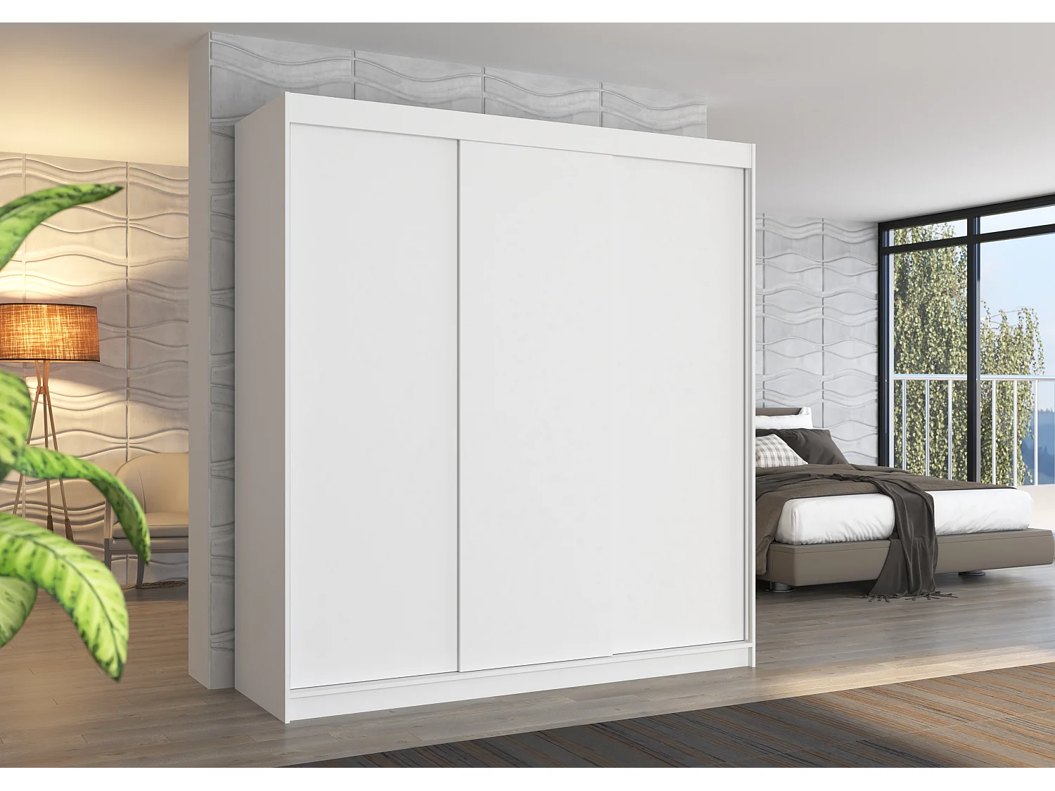 Armoire chambre adulte blanche 2 portes coulissantes Kamia 200cm
