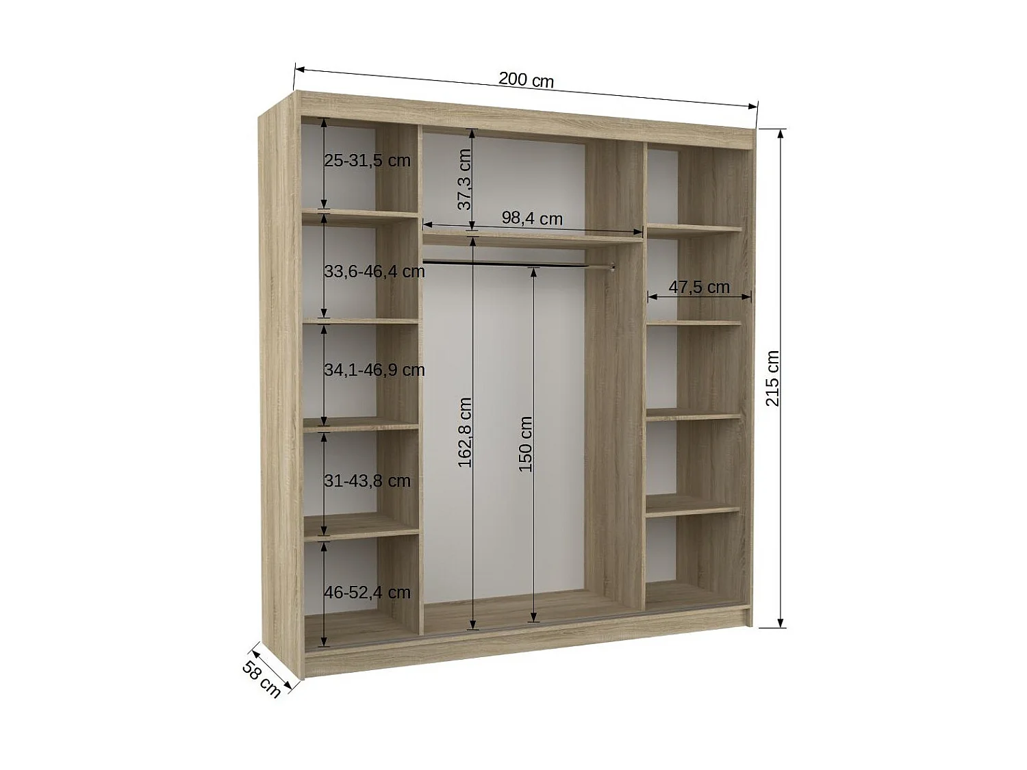 Armoire chambre adulte blanche 2 portes coulissantes Kamia 200cm