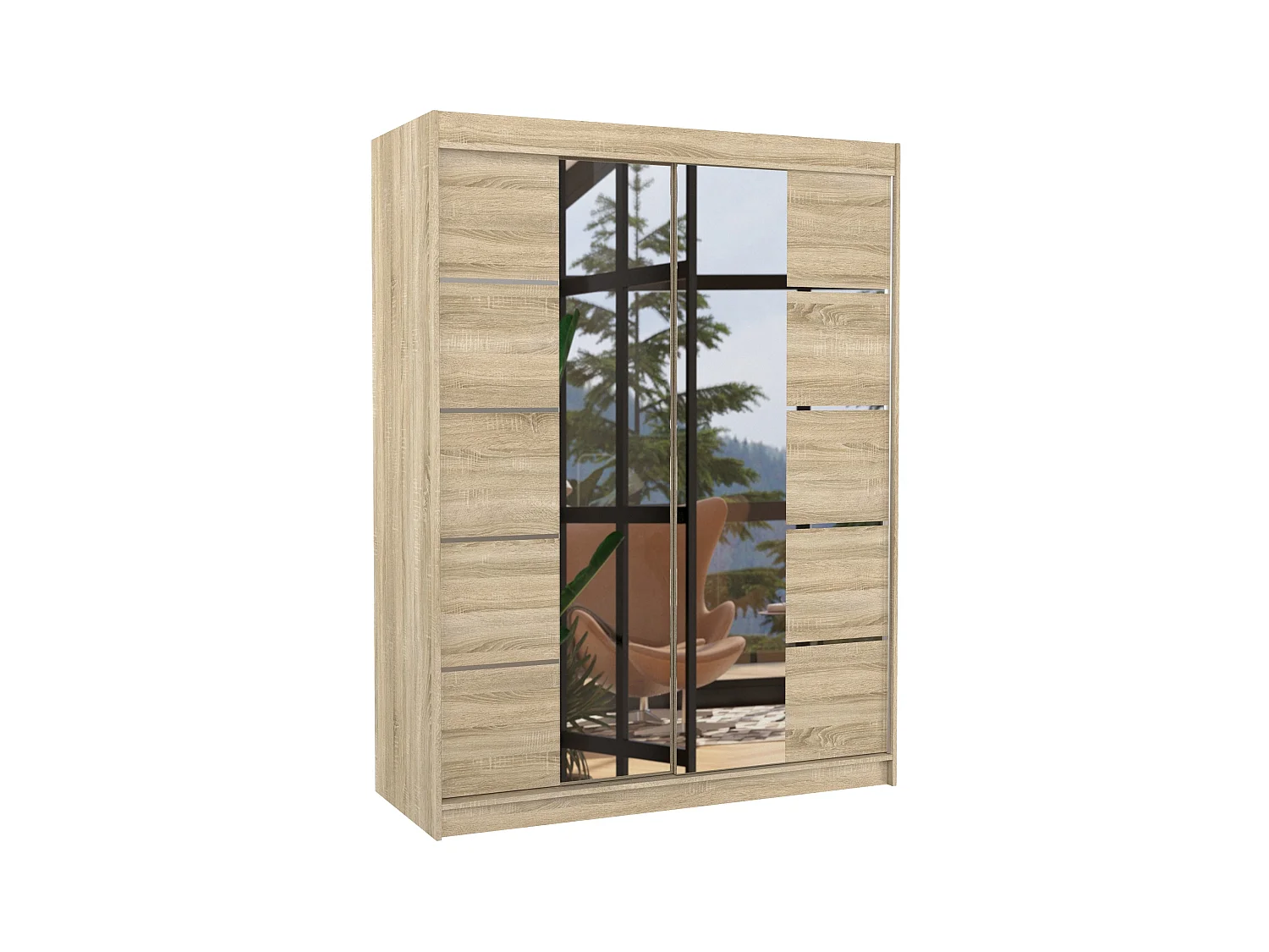 Armoire de chambre 2 portes coulissantes bois clair et miroir Norka 150cm