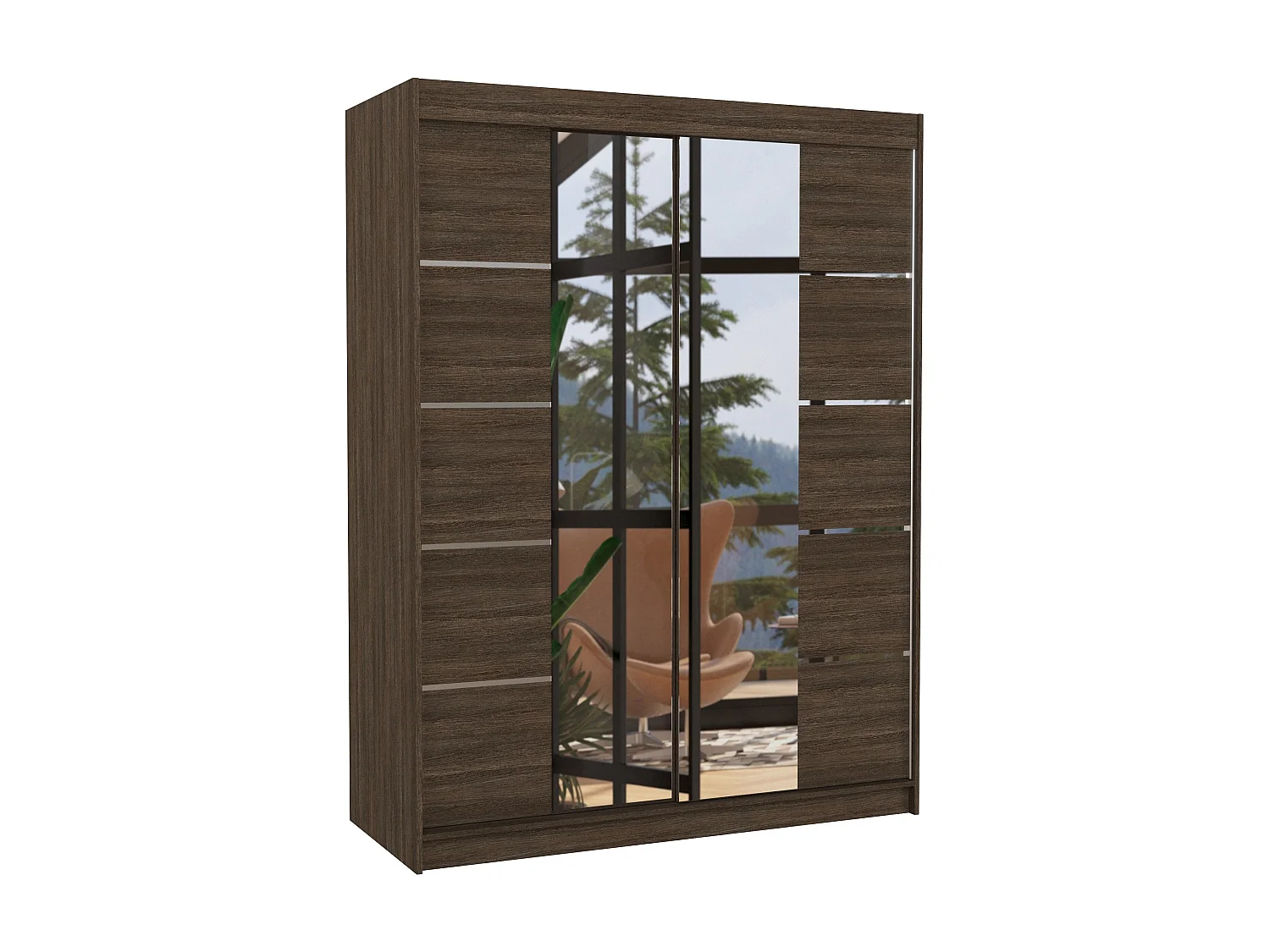 Armoire de chambre 2 portes coulissantes bois marron et miroir Norka 150cm