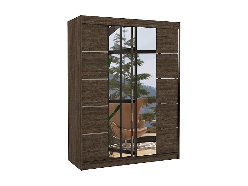 Armoire de chambre 2 portes coulissantes bois marron et miroir Norka 150cm