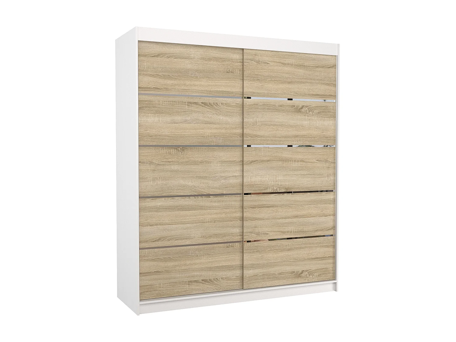 Armoire de chambre à coucher blanche 2 portes coulissantes bois clair et alu Pimka 180cm