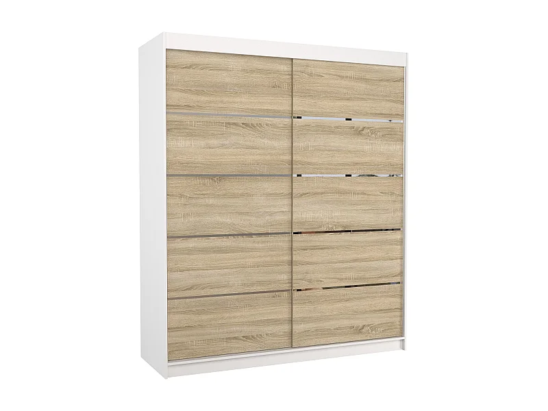 Armoire de chambre à coucher blanche 2 portes coulissantes bois clair et alu Pimka 180cm