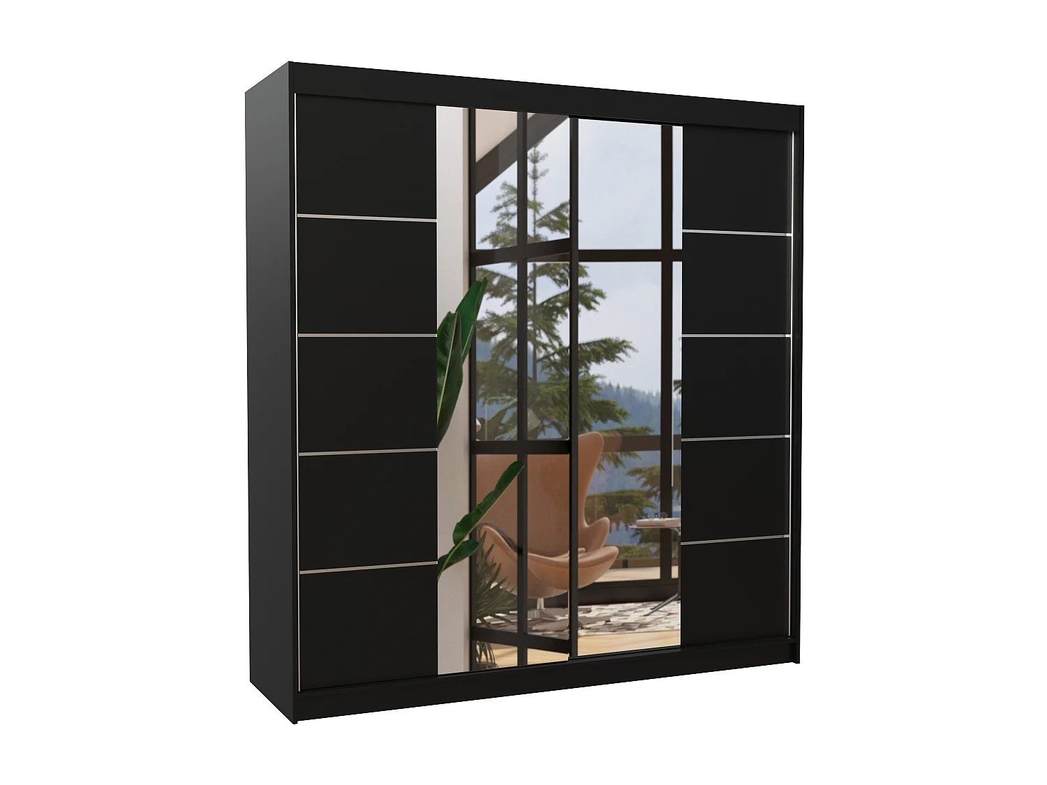 Armoire chambre adulte 2 portes coulissantes bois noir et miroir Dalia 200cm