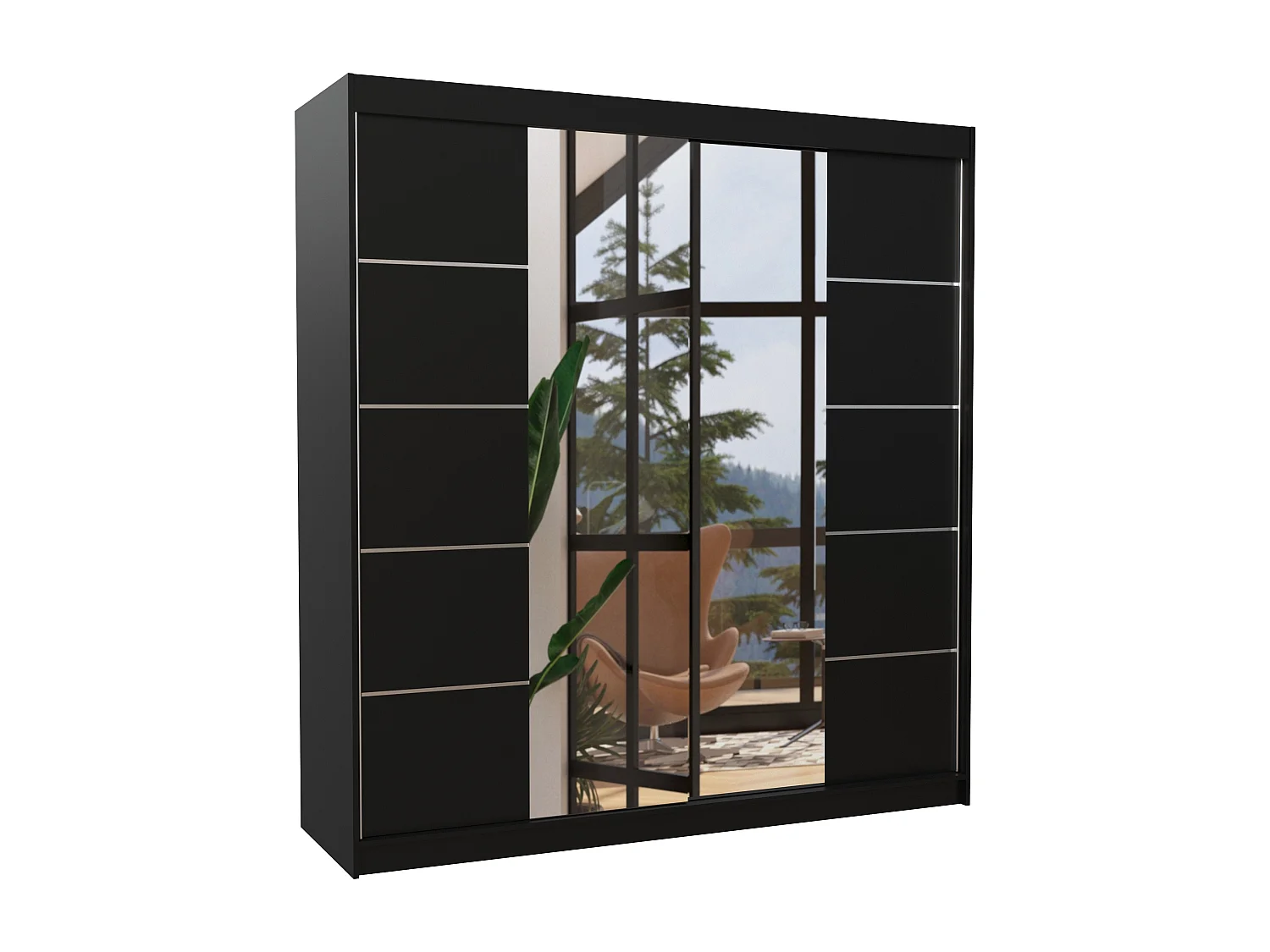 Armoire chambre adulte 2 portes coulissantes DALIA 200cm avec miroir-Noir