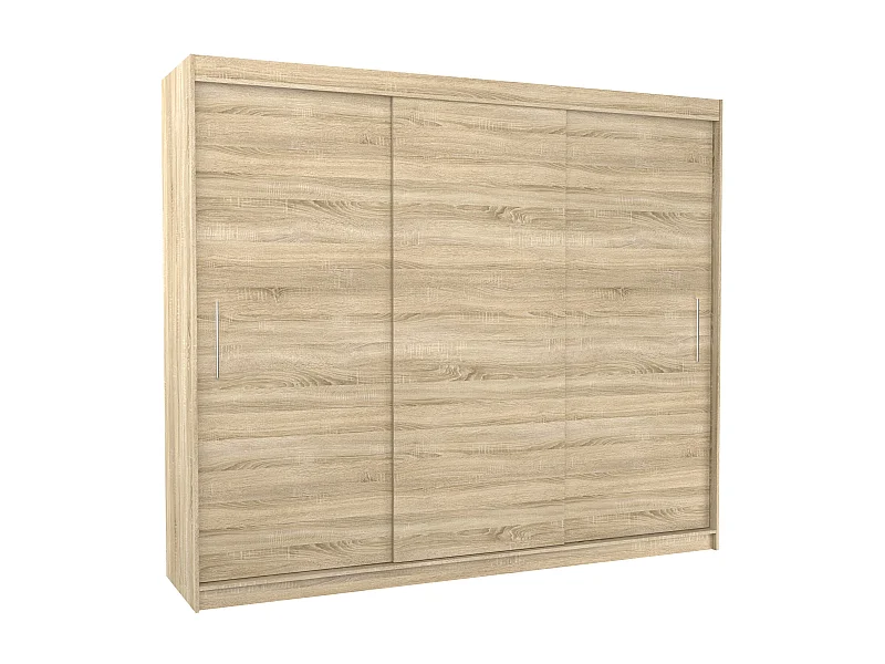 Grande armoire de chambre 3 portes coulissantes naturel Badoz 250cm