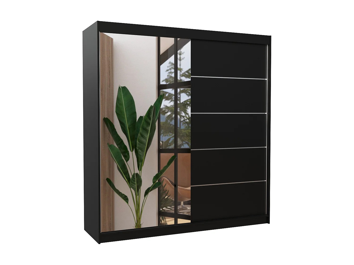 Armoire chambre adulte 2 portes coulissantes 1 noir 1 miroir Olivia 200cm