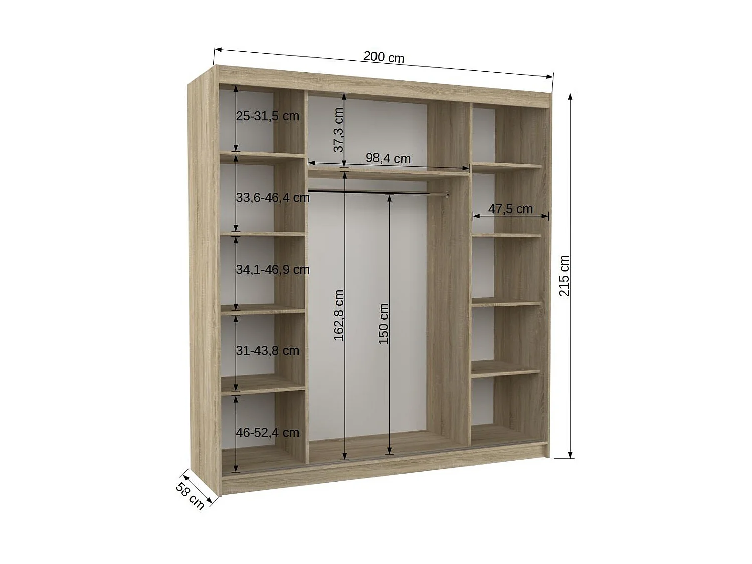 Armoire chambre adulte 2 portes coulissantes 1 noir 1 miroir Olivia 200cm