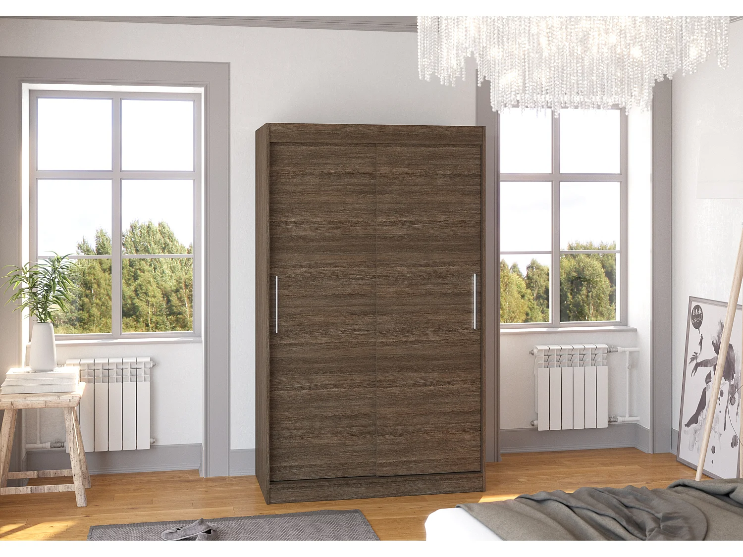 Petite armoire de chambre marron avec 2 portes coulissantes Keria 120cm