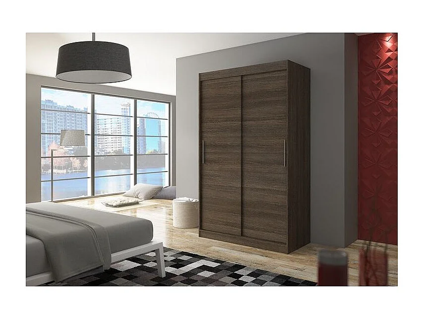 Petite armoire de chambre marron avec 2 portes coulissantes Keria 120cm