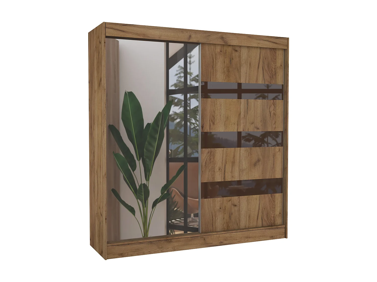 Armoire de chambre 1 porte bois marron et marron laqué 1 porte miroir Voka - 3 tailles-Largeur 120 cm