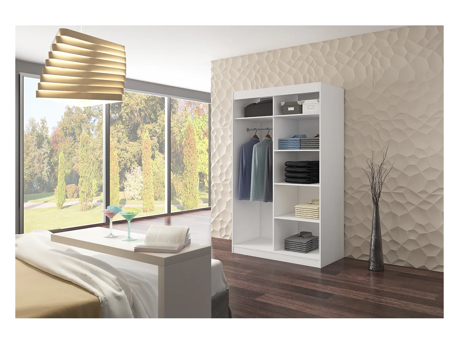 Petite armoire de chambre 2 portes coulissantes bois marron et 4 miroirs Luko 120cm