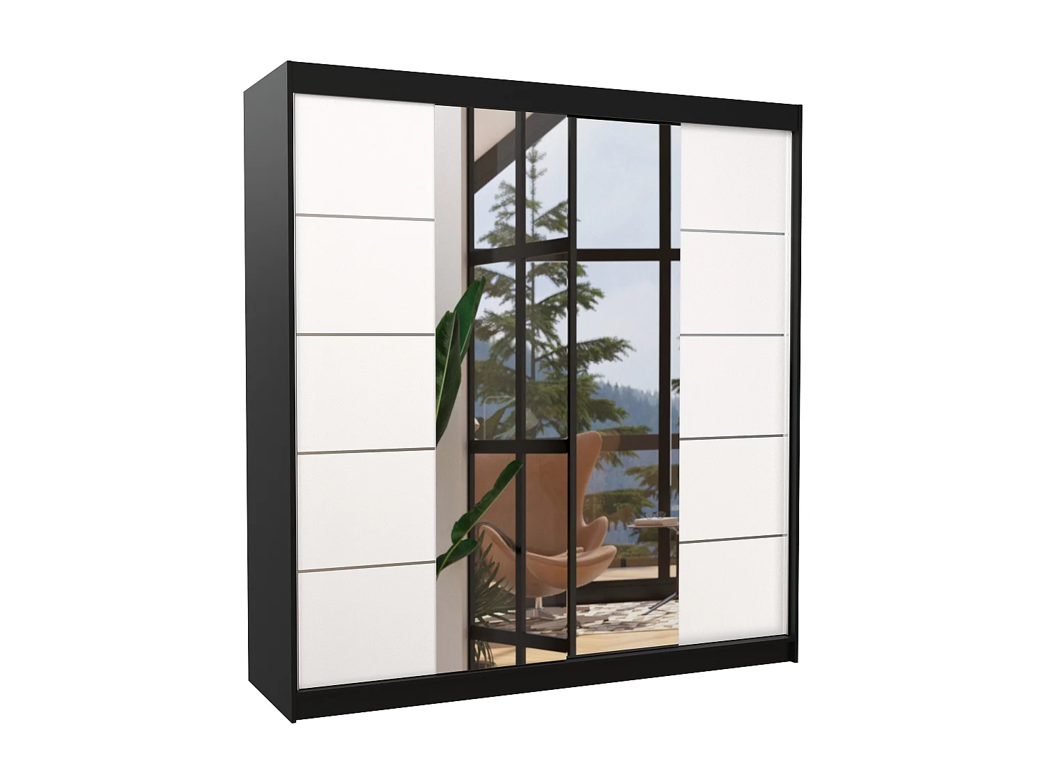 Armoire chambre adulte 2 portes coulissantes bois noir et blanc avec miroir Dalia 200cm