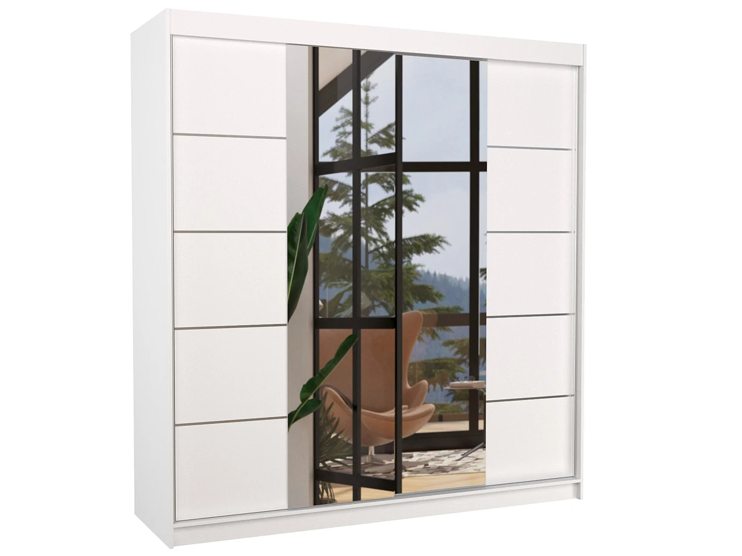 Armoire chambre adulte 2 portes coulissantes DALIA 200cm avec miroir-Noir/Blanc