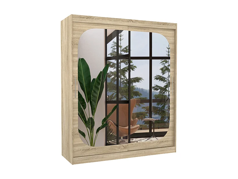 Armoire de chambre design bois clair 2 portes coulissantes avec miroir Ibizo 180cm