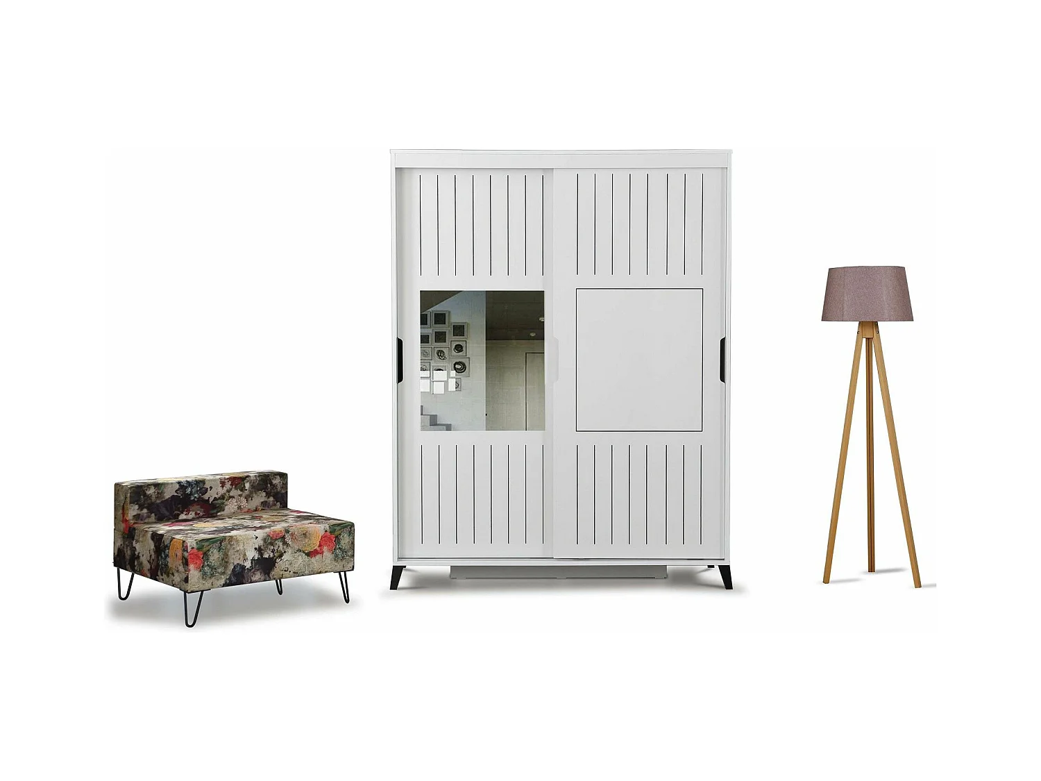 Armoire 2 portes coulissantes avec miroir Olgin L130xH216cm Bois Blanc