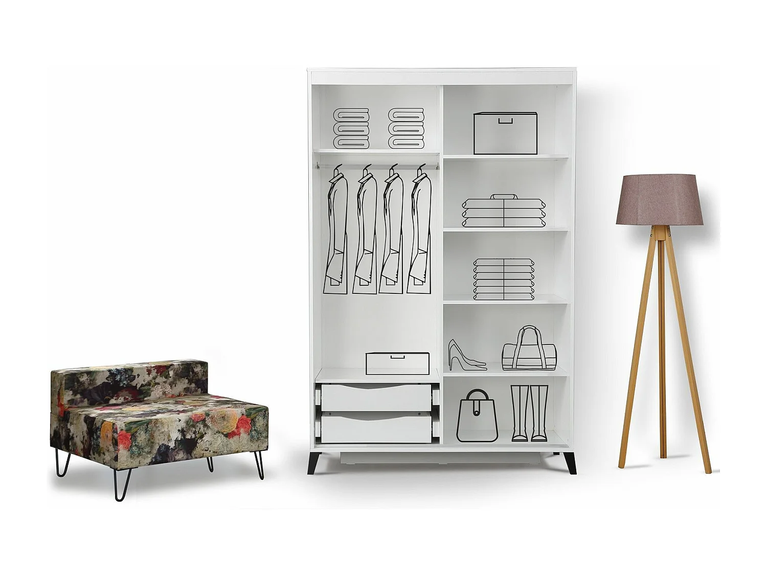 Armoire 2 portes coulissantes avec miroir Olgin L130xH216cm Bois Blanc