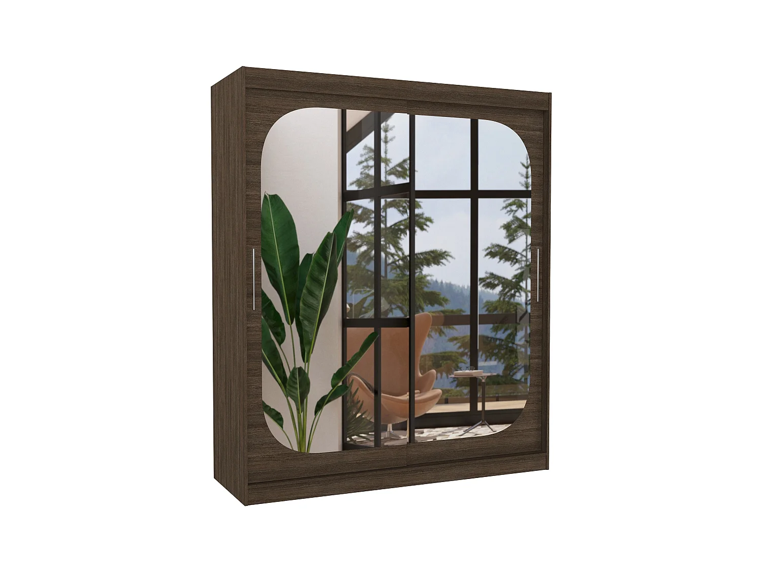Armoire de chambre design marron 2 portes coulissantes avec miroir Ibizo 180cm