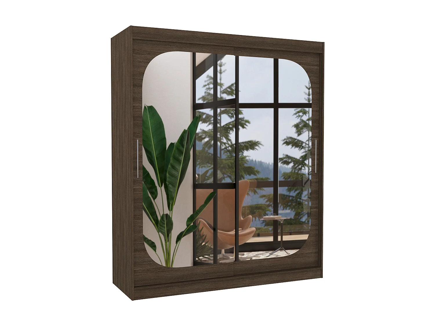 Armoire de chambre design marron 2 portes coulissantes avec miroir Ibizo 180cm