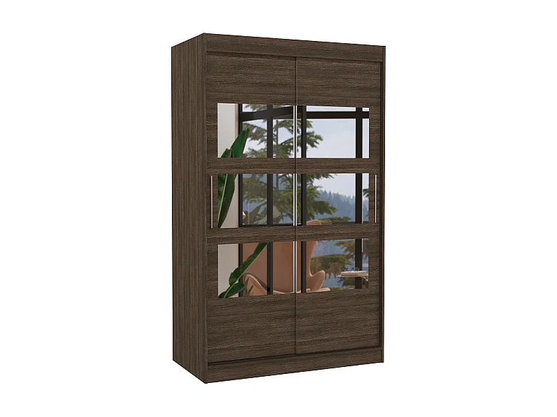Petite armoire de chambre à coucher 2 portes coulissantes marron avec 6 miroir Kolida 120cm