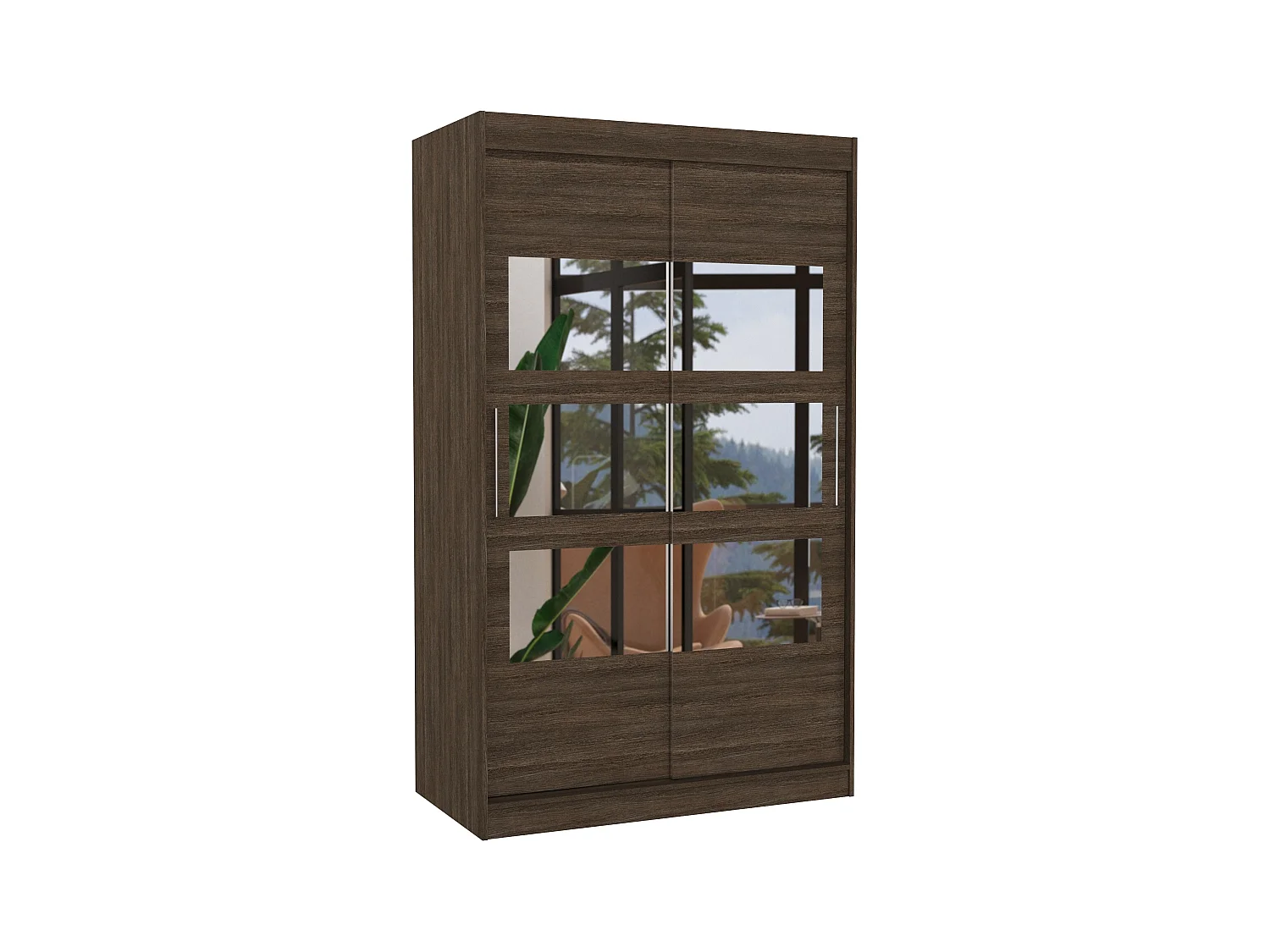 Petite armoire de chambre à coucher 2 portes coulissantes marron avec 6 miroir Kolida 120cm