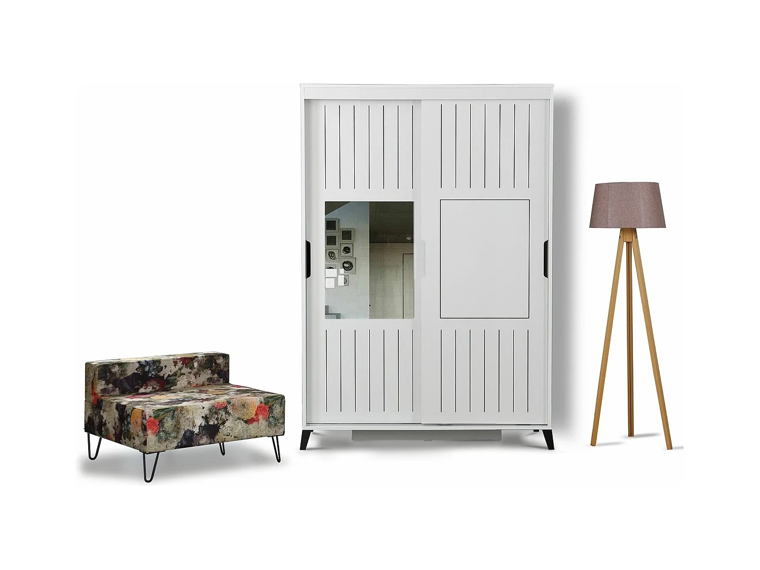 Armoire 2 portes coulissantes avec miroir Olgin L120xH216cm Bois Blanc