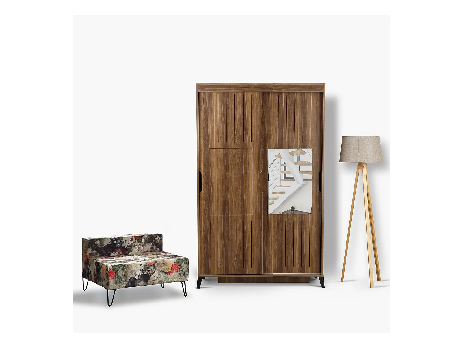Armoire 2 portes coulissantes avec miroir Olgin L120xH216cm Bois foncé