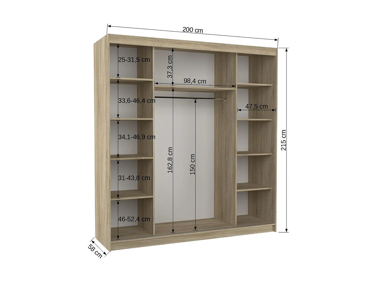 Armoire chambre adulte 2 portes coulissantes bois clair et miroir Baker 200cm