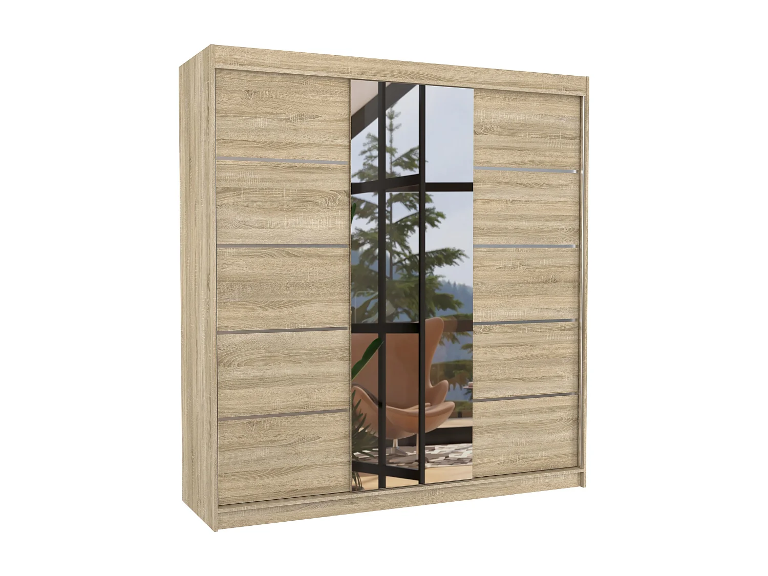 Armoire chambre adulte 2 portes coulissantes BAKER 200cm avec miroir-Naturel