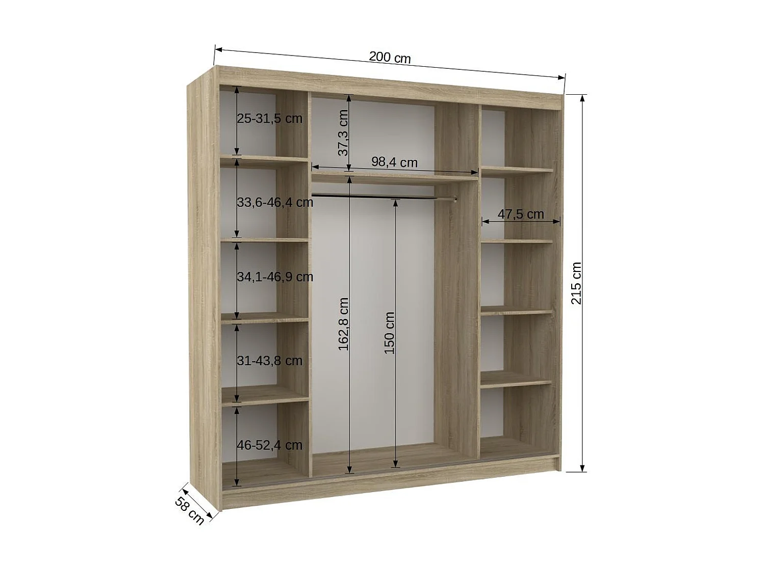 Armoire chambre adulte 2 portes coulissantes BAKER 200cm avec miroir-Naturel