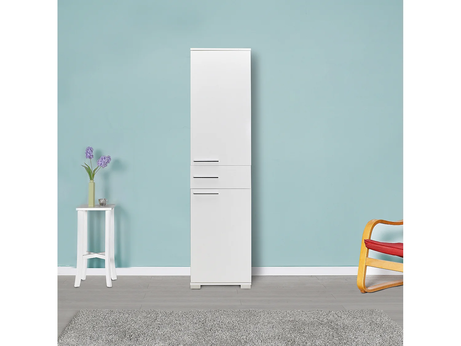 Colonne de rangement multifonctions blanche 2 portes 1 tiroir Lika 45cm