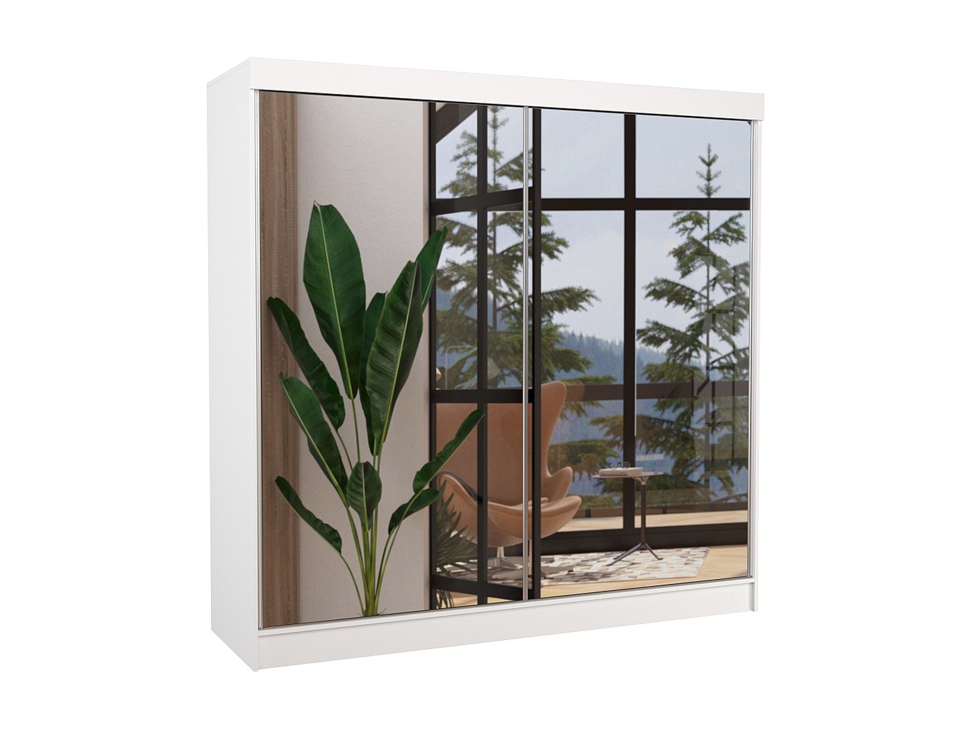 Armoire Chambre Adulte 2 Portes Coulissantes Bois Noir Et Blanc Avec Miroir Baker 200cm 90137602