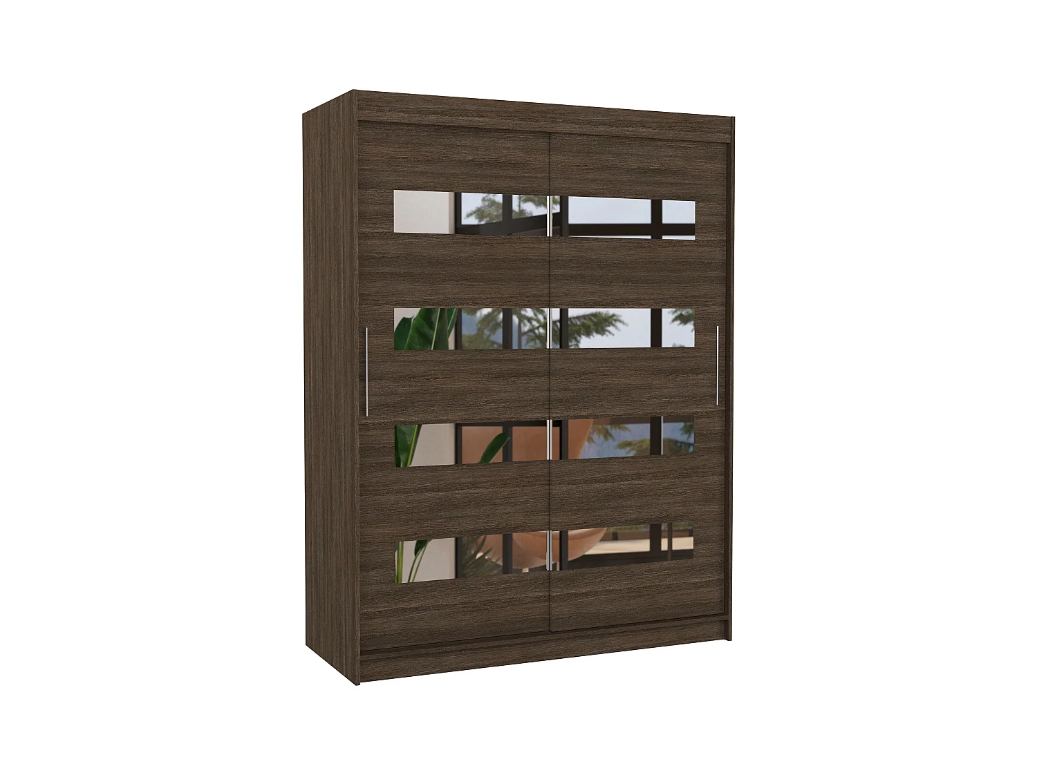 Armoire de chambre marron 2 portes coulissantes marron et miroirs horizontaux Bozika 150cm