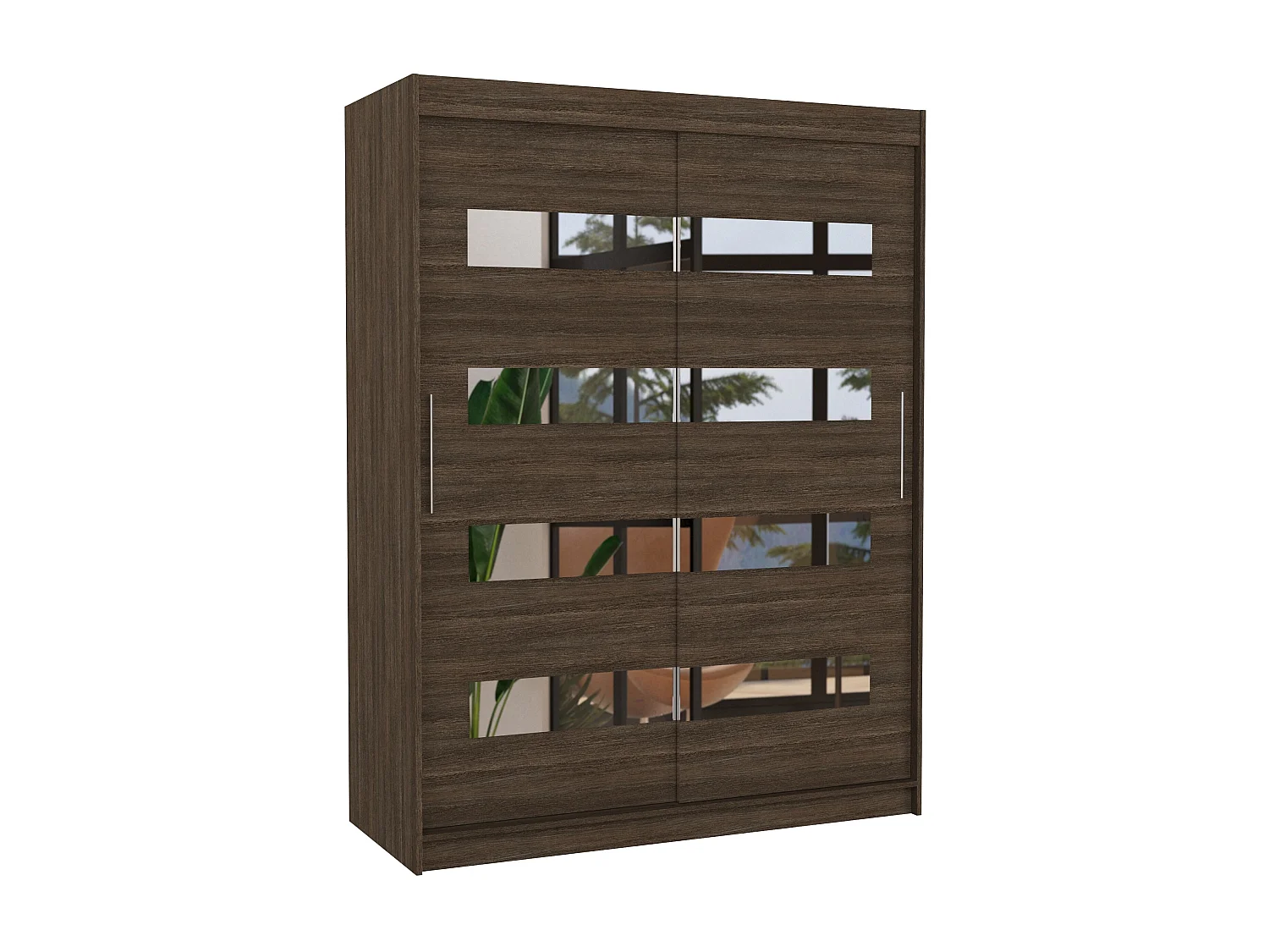 Armoire de chambre marron 2 portes coulissantes marron et miroirs horizontaux Bozika 150cm