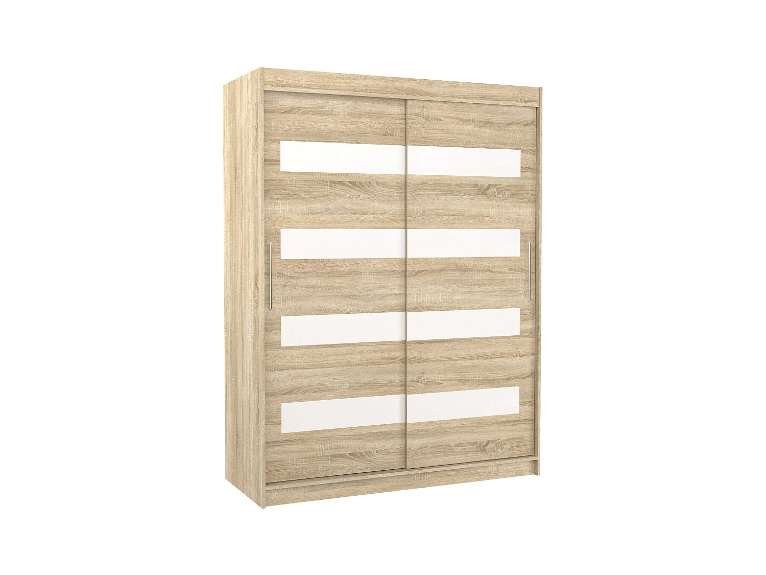 Armoire de chambre à coucher naturel 2 portes coulissantes naturel mat et blanc laqué Zanko 150cm