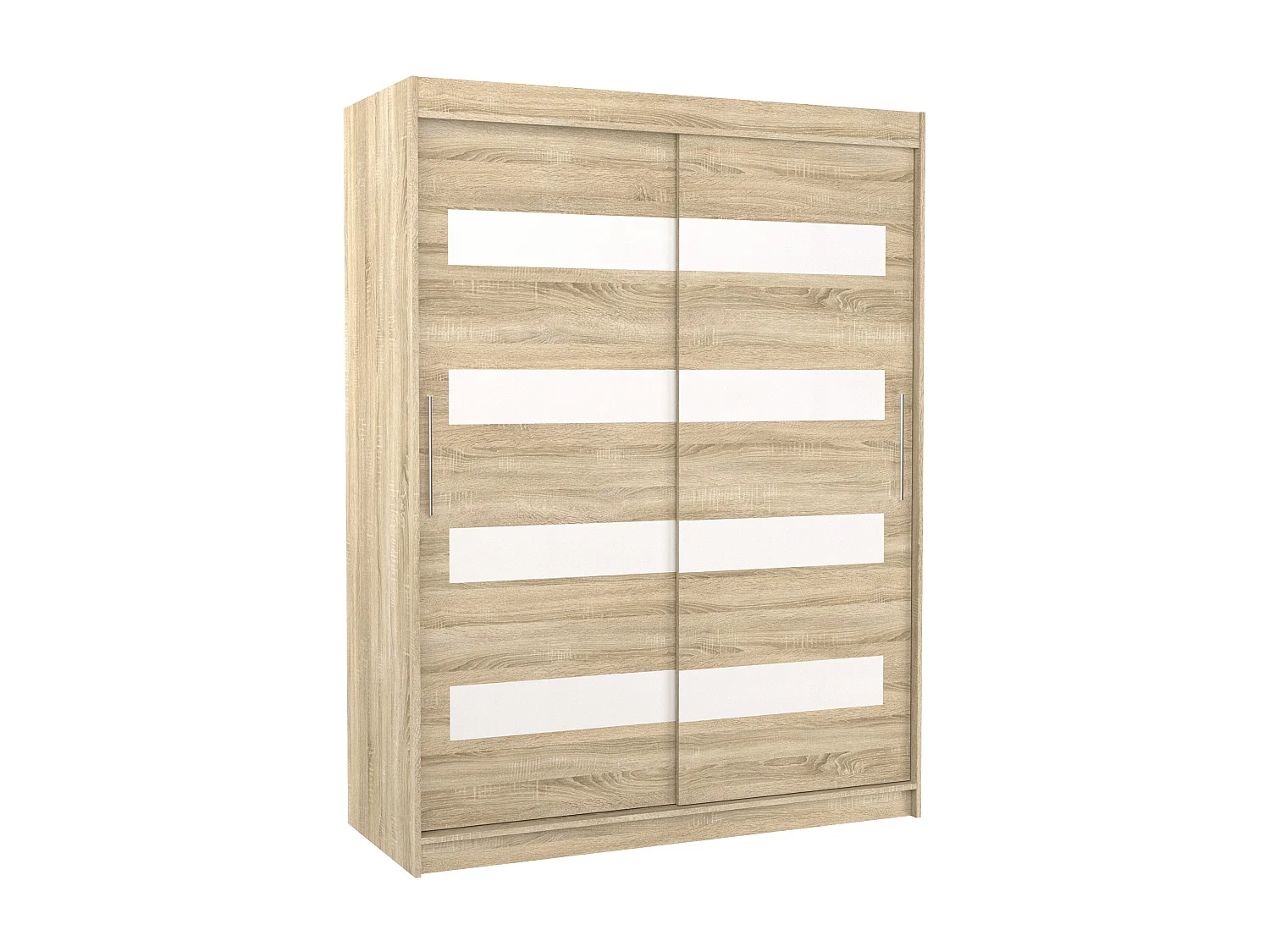 Armoire de chambre à coucher naturel 2 portes coulissantes naturel mat et blanc laqué Zanko 150cm