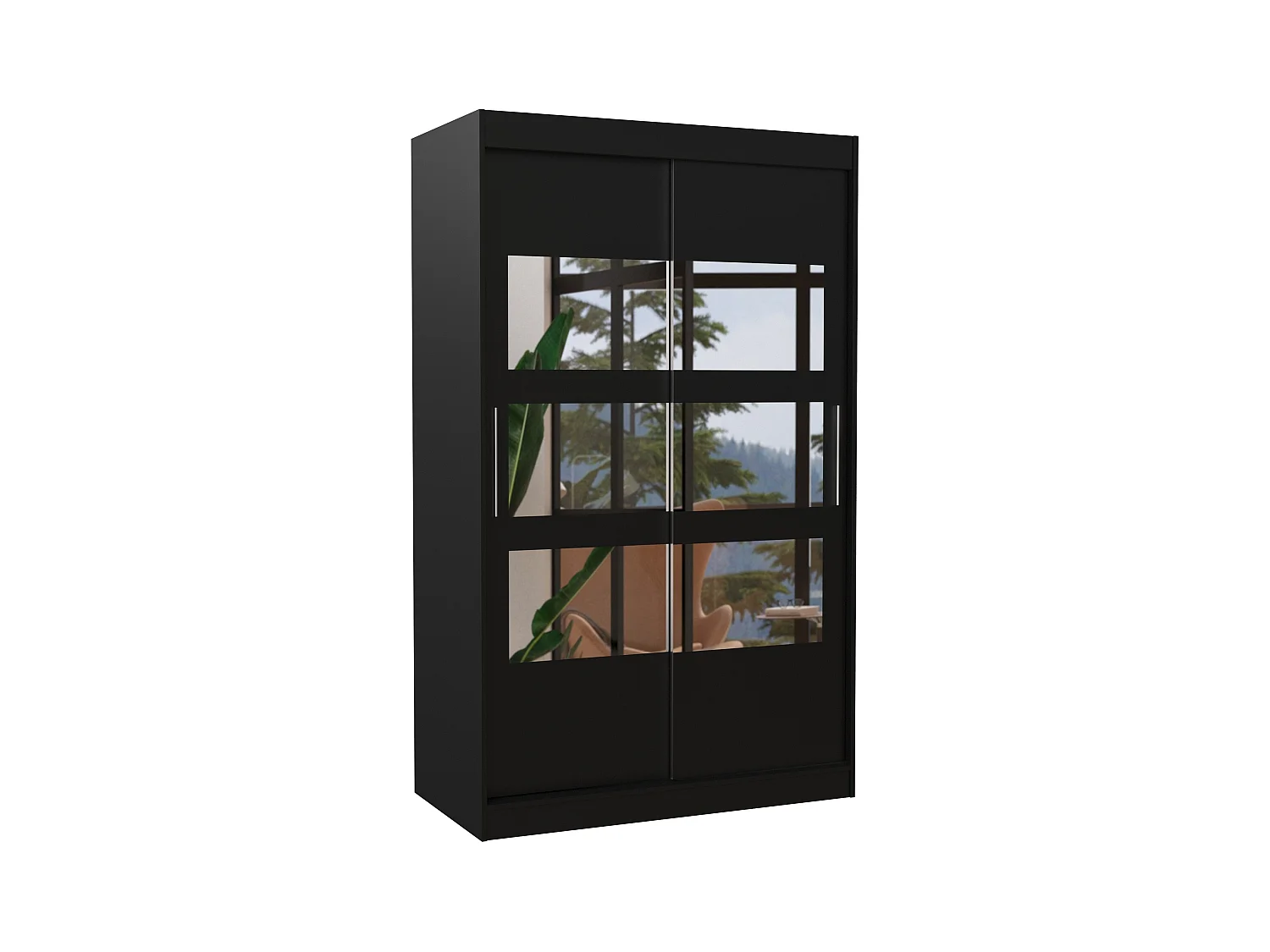 Petite armoire de chambre à coucher 2 portes coulissantes noir avec 6 miroir Kolida 120cm