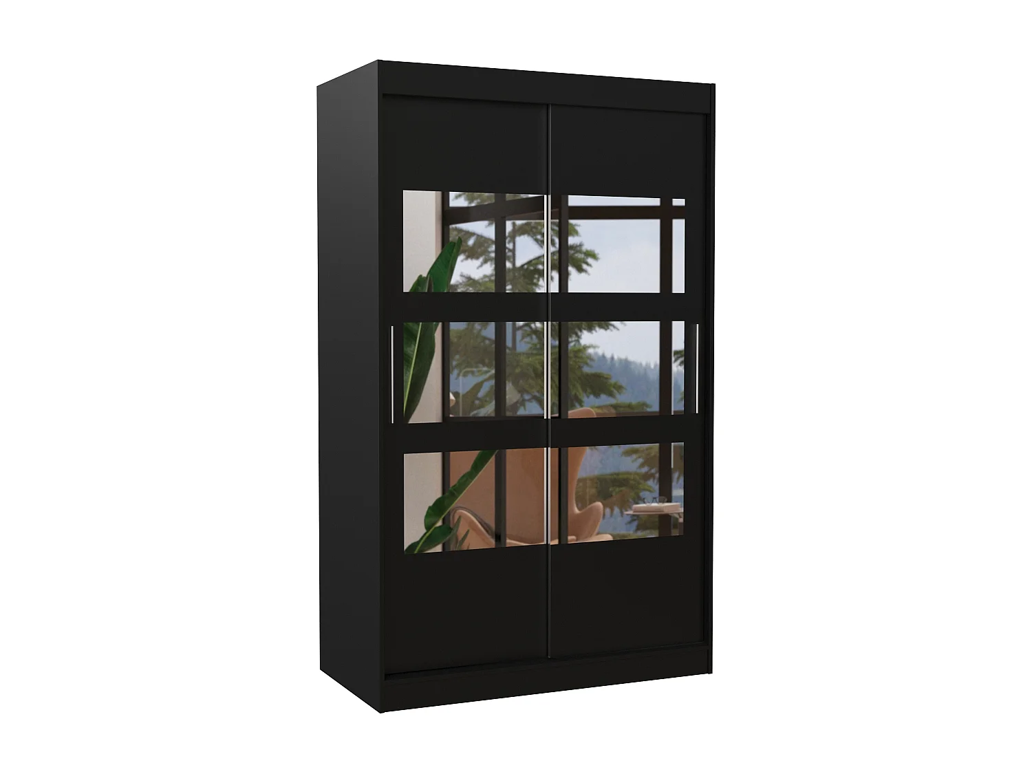 Petite armoire de chambre à coucher 2 portes coulissantes noir avec 6 miroir Kolida 120cm