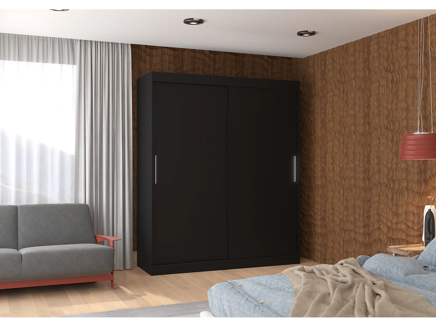 Armoire de chambre à coucher noir 2 portes coulissantes Kelly 180cm