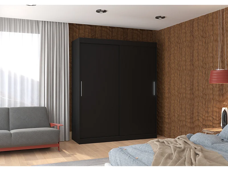 Armoire de chambre à coucher noir 2 portes coulissantes Kelly 180cm