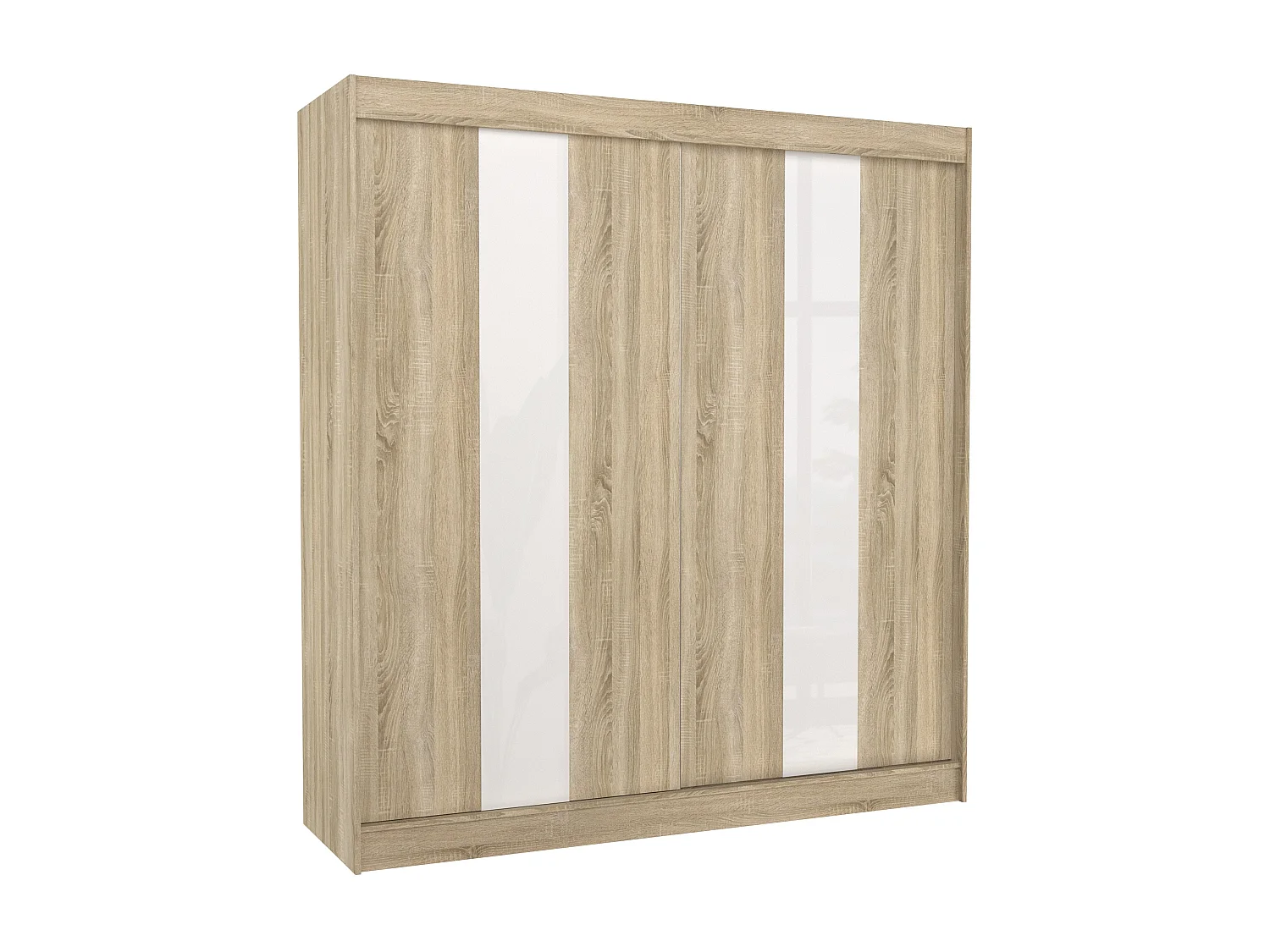 Armoire de chambre à portes coulissantes bois clair mat et blanc laqué Karola - 3 tailles-Largeur 200 cm