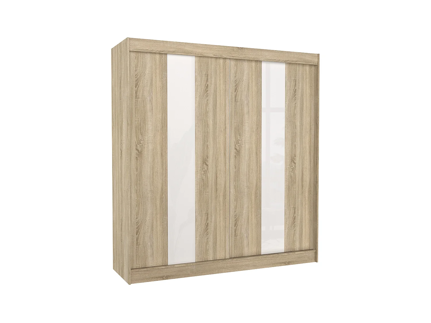 Armoire de chambre à portes coulissantes bois clair mat et blanc laqué Karola - 3 tailles-Largeur 200 cm
