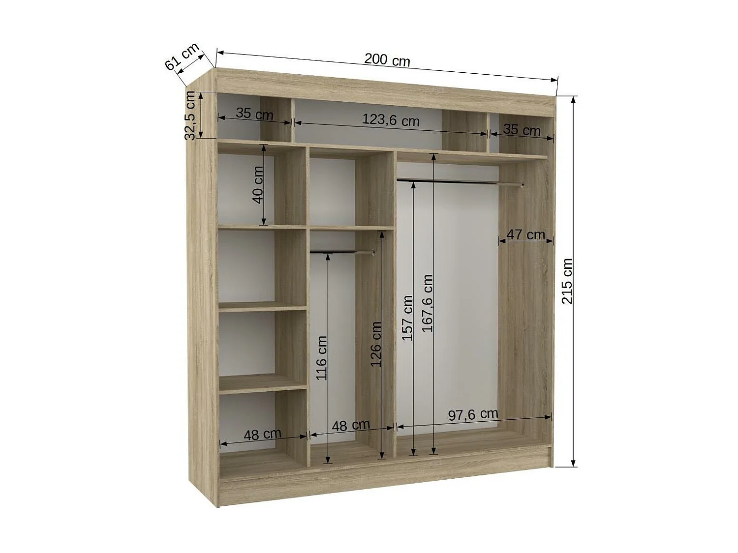 Armoire de chambre à portes coulissantes bois blanc mat et noir laqué Korza - 3 tailles-Largeur 120 cm