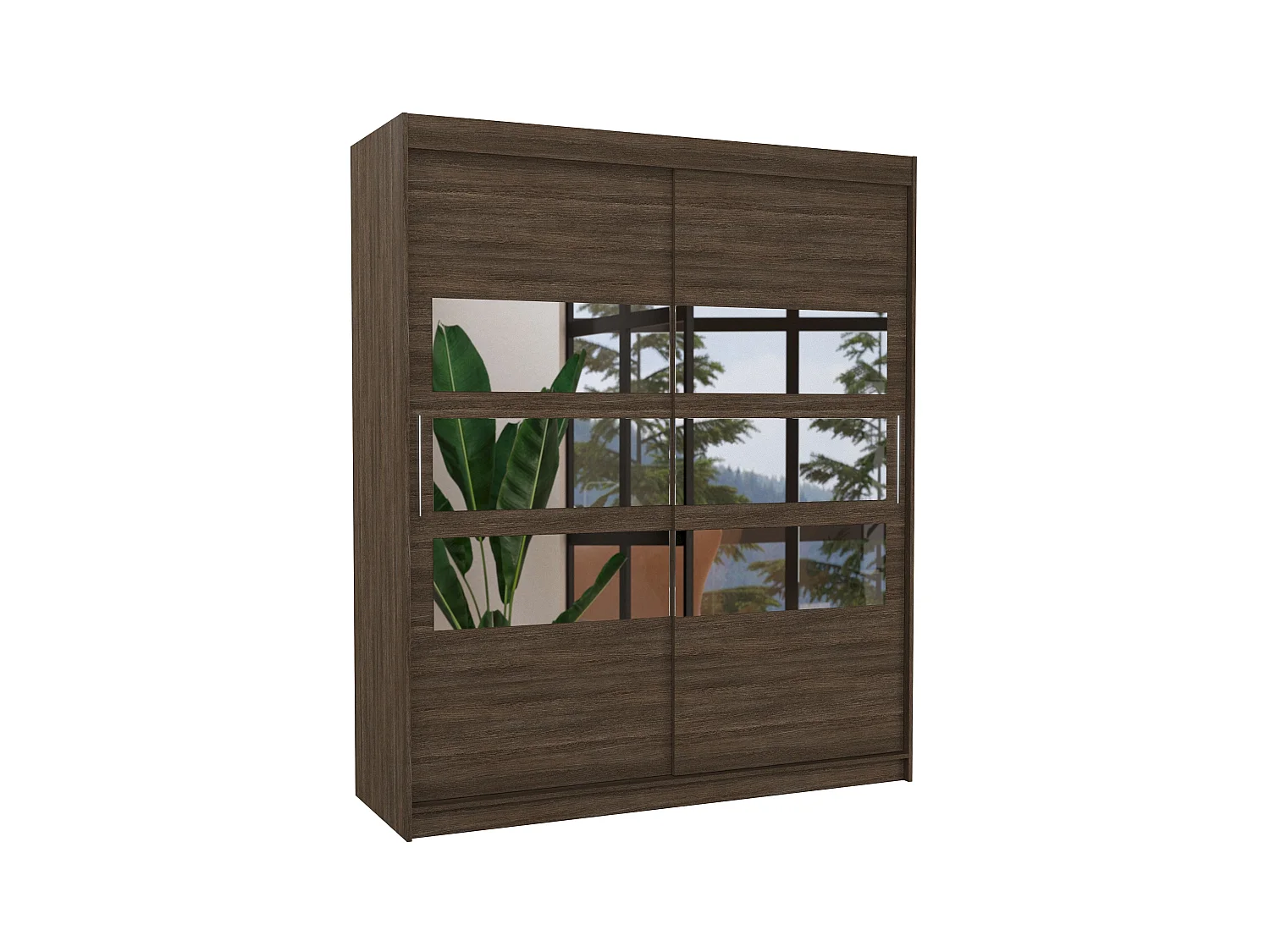 Armoire de chambre à coucher 2 portes coulissantes marron et 6 miroirs horizontaux Dolena 180cm